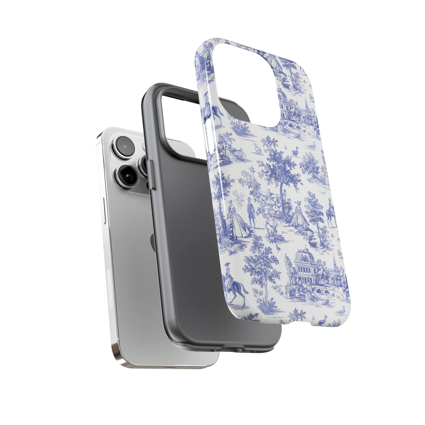 Premium Tough Blue French Toile Gift for Her Cute Phone Cases for Samsung and Iphone, 16, 15, 14, S24, S23, S22, S21, S20, Plus, Ultra, Pro