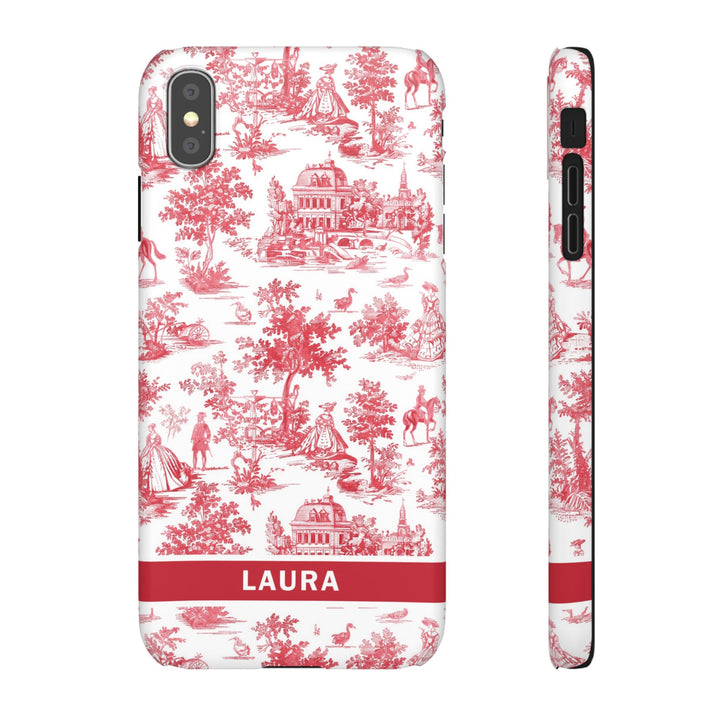 Snap French Toile Personalized Initial Custom Gift for Her Cute Phone Cases for Samsung S24, S23, S22, S21, S20, Plus and Ultra and Iphone, 16, 15, 14, 13, 12, 11. 10 - Studio40ParkLane