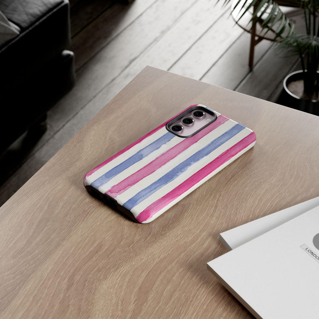 Tough Cute Pink Blue Stripes Phone Case, for IPhone 17 Pro Max | Iphone 17 Air, Iphone 16, IPhone 15, 14 13 12, Samsung Galaxy S26, S25, S24, S23 - Studio40ParkLane