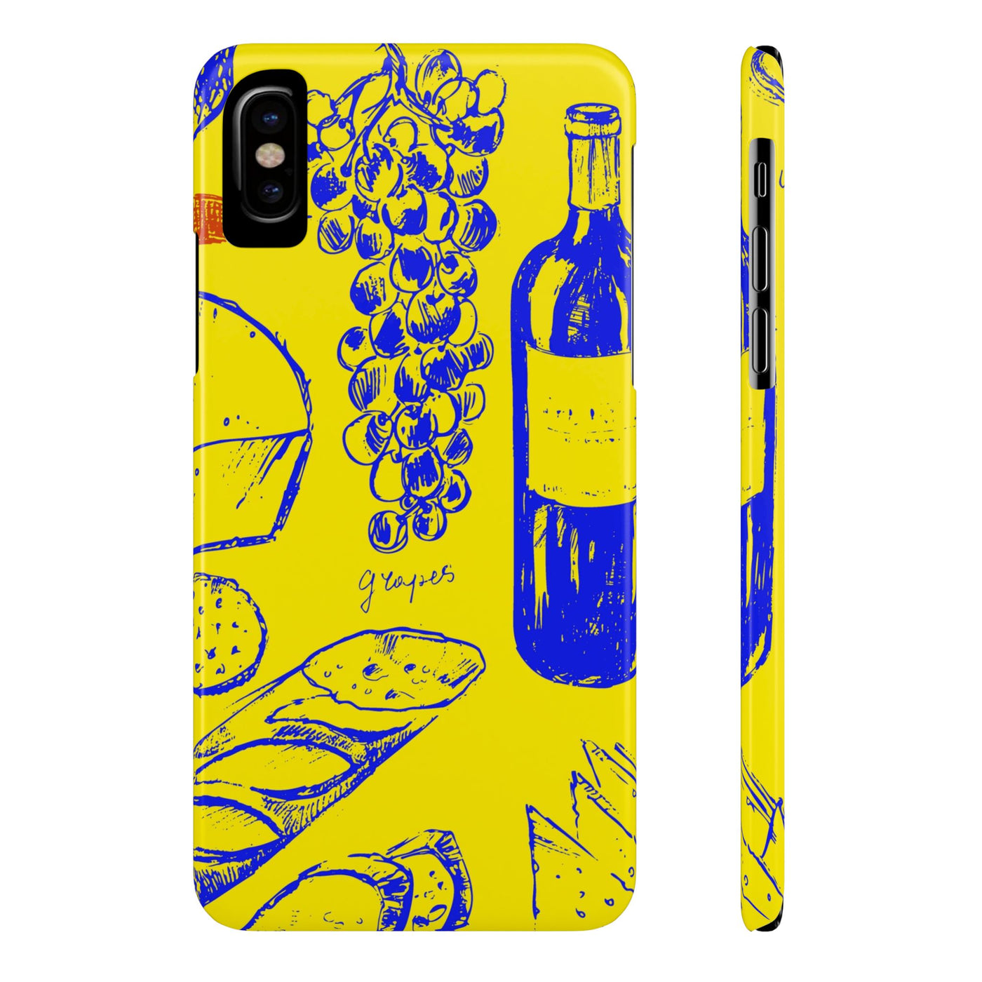 Slim Cute Phone Cases for Iphone  | iPhone 15 Case | iPhone 15 Pro Max Case, Iphone 14, Iphone 14 Pro Max, Iphone 13, French Food Wine Yellow Blue