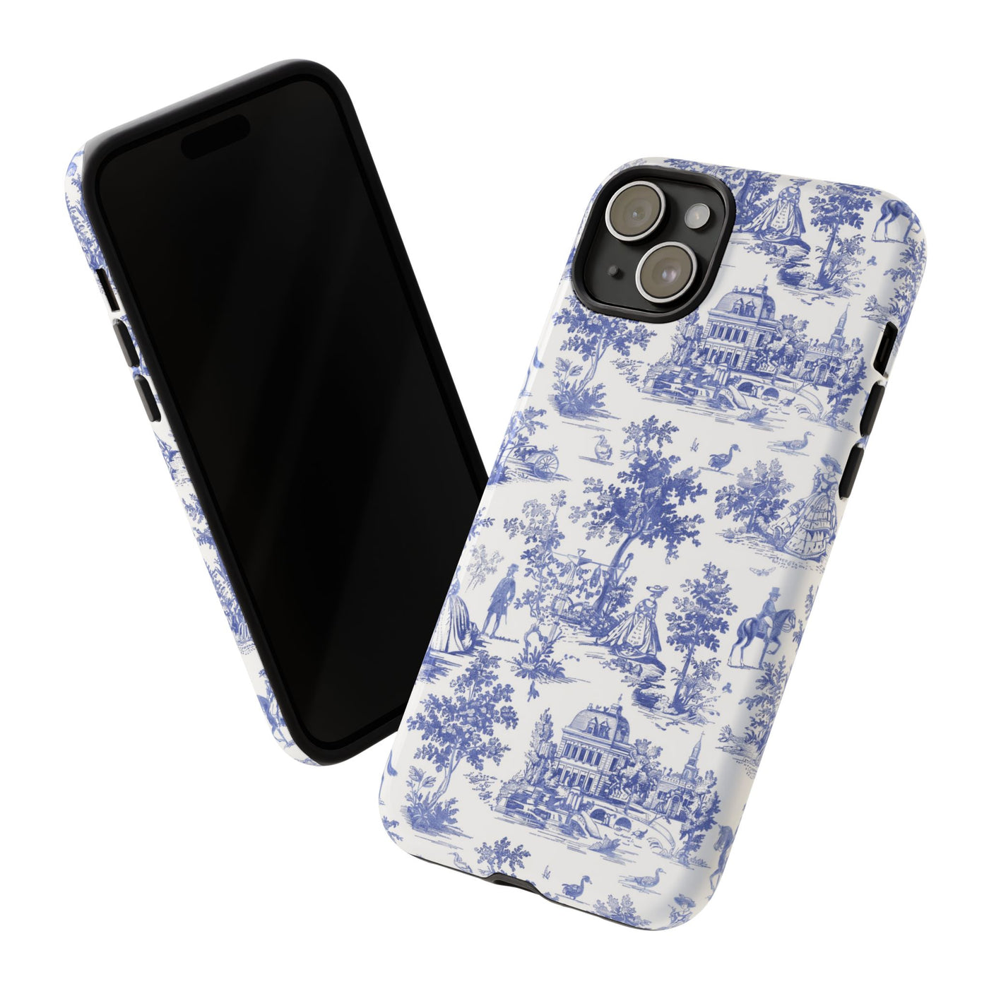 Premium Tough Blue French Toile Gift for Her Cute Phone Cases for Samsung and Iphone, 16, 15, 14, S24, S23, S22, S21, S20, Plus, Ultra, Pro