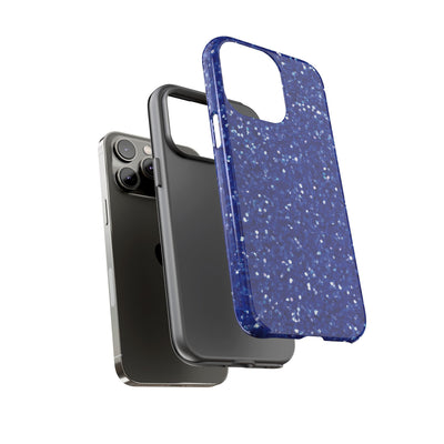 Chic Blue Faux Play on Glitter Effect Cute Phone Case, for IPhone 16 pro Max | Iphone 15, Iphone 14, IPhone 13 Case, 11 8 7, Samsung Galaxy S24, S23, S22, S21, 2 Layer Protection