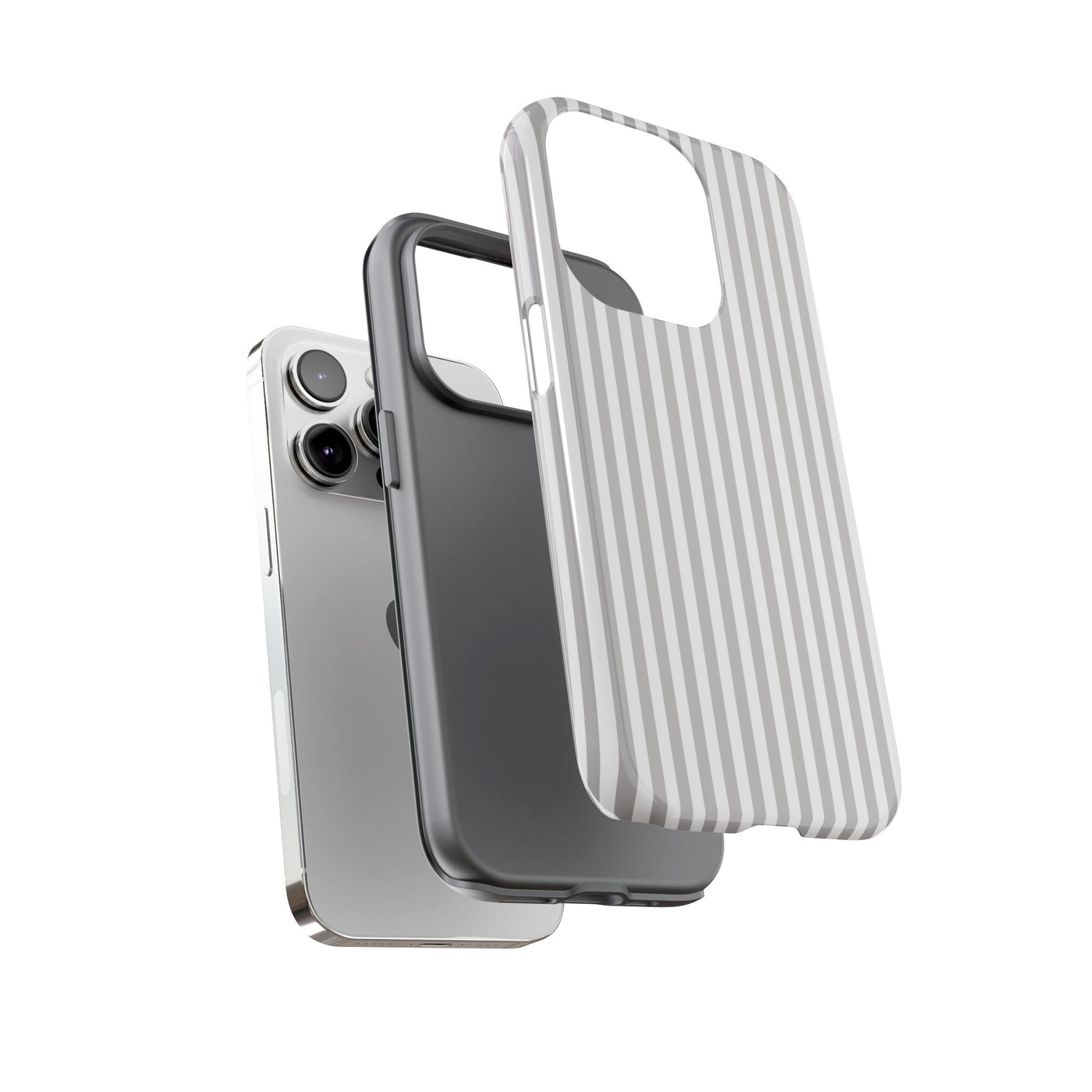 Tough Premium Ash Grey Stripes Phone Case Gift for Her - For Apple iPhone 16 Pro Max 16e iPhone 15 Pro iPhone Iphone 14 Plus 13 Pro 12 SE XR - Studio40ParkLane