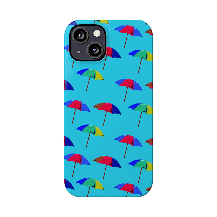 Slim Cute Phone Cases for Iphone - | iPhone 15 Case | iPhone 15 Pro Max Case, Iphone 14 Case, Iphone 14 Pro Max, Iphone 13, Colorful Beach Parasol Blue - Studio40ParkLane