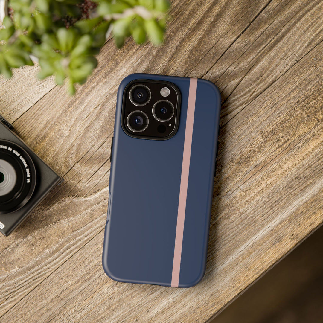 Tough Phone Case Navy Blue Orange Stripe iPhone 18 17 16 15 14 13 12 Pro Max Plus, Samsung Galaxy S26 S25 S24 Ultra Cute Preppy Sport - Studio40ParkLane