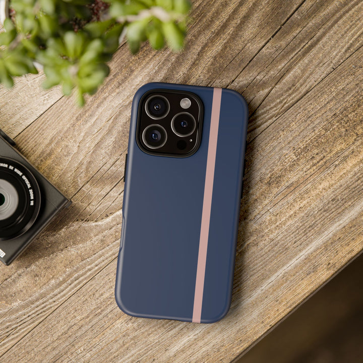 Tough Phone Case Navy Blue Orange Stripe iPhone 18 17 16 15 14 13 12 Pro Max Plus, Samsung Galaxy S26 S25 S24 Ultra Cute Preppy Sport - Studio40ParkLane