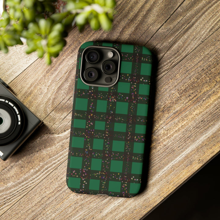 Cute IPhone Case | iPhone 15 Case | iPhone 15 Pro Max Case, Iphone 14 Case, Iphone 14 Pro Max Case IPhone Case for Art Lovers, Green Festive Plaid - Studio40ParkLane