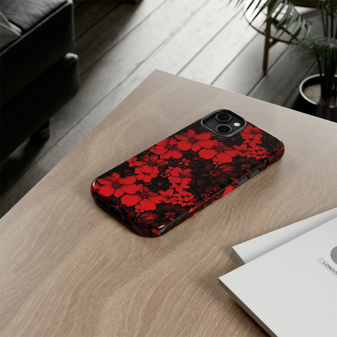 Cute IPhone Case | Red Black Flowers, iPhone 15 Case | iPhone 15 Pro Case, Iphone 14 Case, Iphone 14 Pro Max Case, Protective Iphone Case - Studio40ParkLane