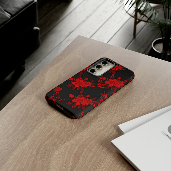 Cute Samsung Phone Case | Aesthetic Samsung Phone Case | Galaxy S23, S22, S21, S20 | Red Black Flowers, Protective Phone Case - Studio40ParkLane