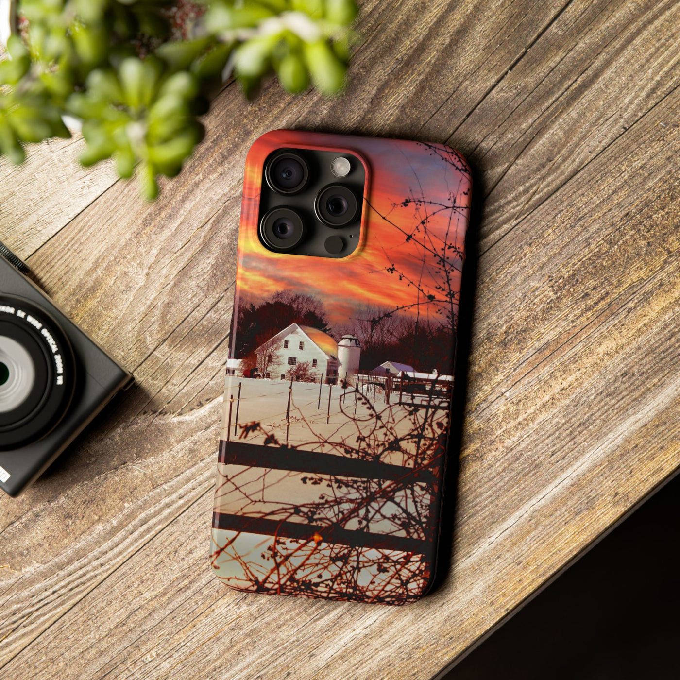 Slim Cute Phone Cases for Iphone - | iPhone 15 Case | iPhone 15 Pro Max Case, Iphone 14 Case, Iphone 14 Pro Max, Iphone 13, New England Winter Sunset