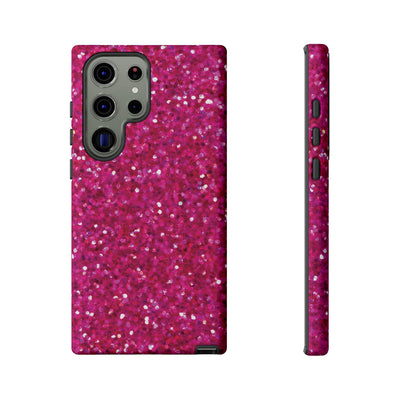 Chic Pink Faux Play on Glitter Effect Cute Phone Case, for IPhone 16 pro Max | Iphone 15, Iphone 14, IPhone 13 Case, 11 8 7, Samsung Galaxy S24, S23, S22, S21, 2 Layer Protection