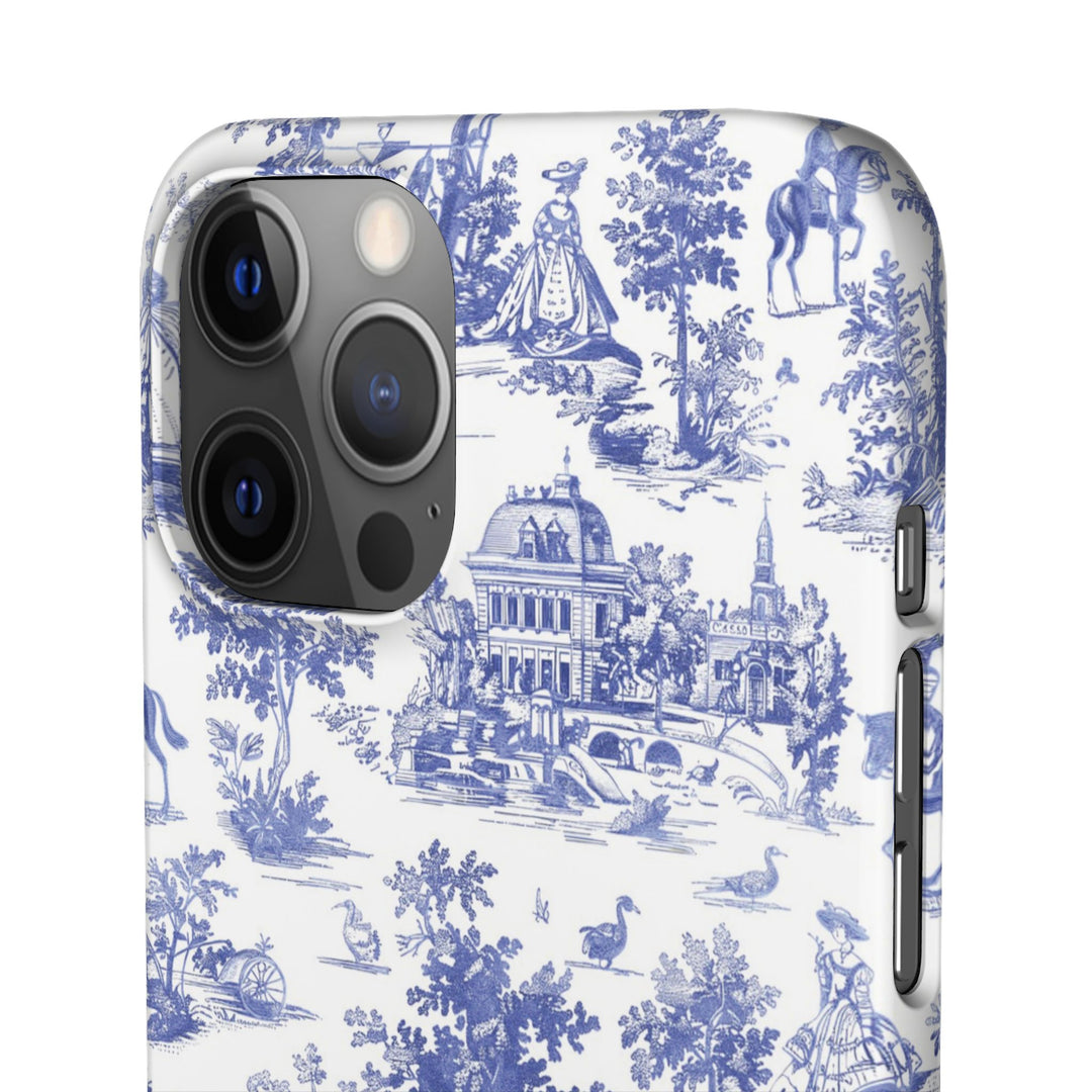Sleek Snap Blue French Toile Cute Phone Case for iPhone 16 15 14 13 12 11 X Xs Max Xr Pro Plus Samsung Galaxy S24 S23 S22 S21 S20 Note Ultra