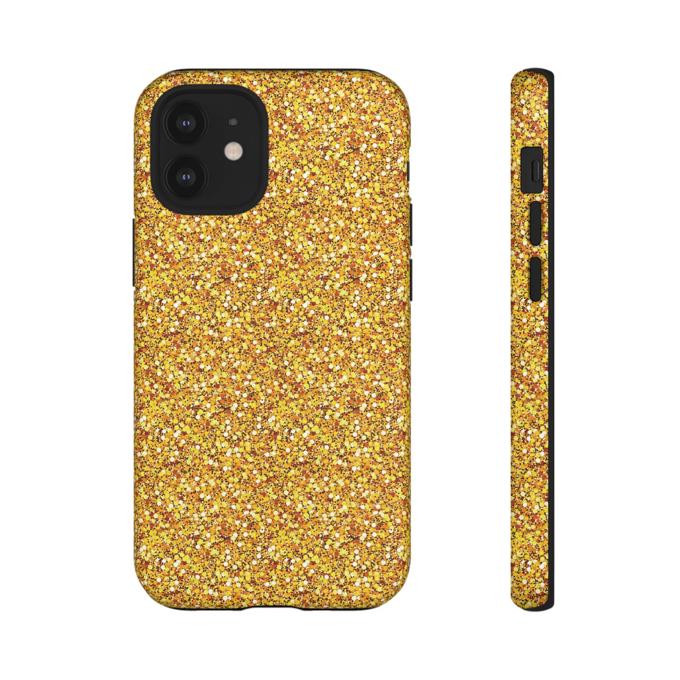 Chic Gold Faux Play on Glitter Effect Cute Phone Case, for IPhone 16 pro Max | Iphone 15, Iphone 14, IPhone 13 Case, 11 8 7, Samsung Galaxy S24, S23, S22, S21, 2 Layer Protection