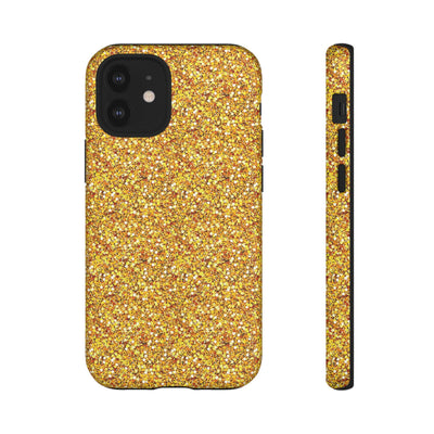 Chic Gold Faux Play on Glitter Effect Cute Phone Case, for IPhone 16 pro Max | Iphone 15, Iphone 14, IPhone 13 Case, 11 8 7, Samsung Galaxy S24, S23, S22, S21, 2 Layer Protection