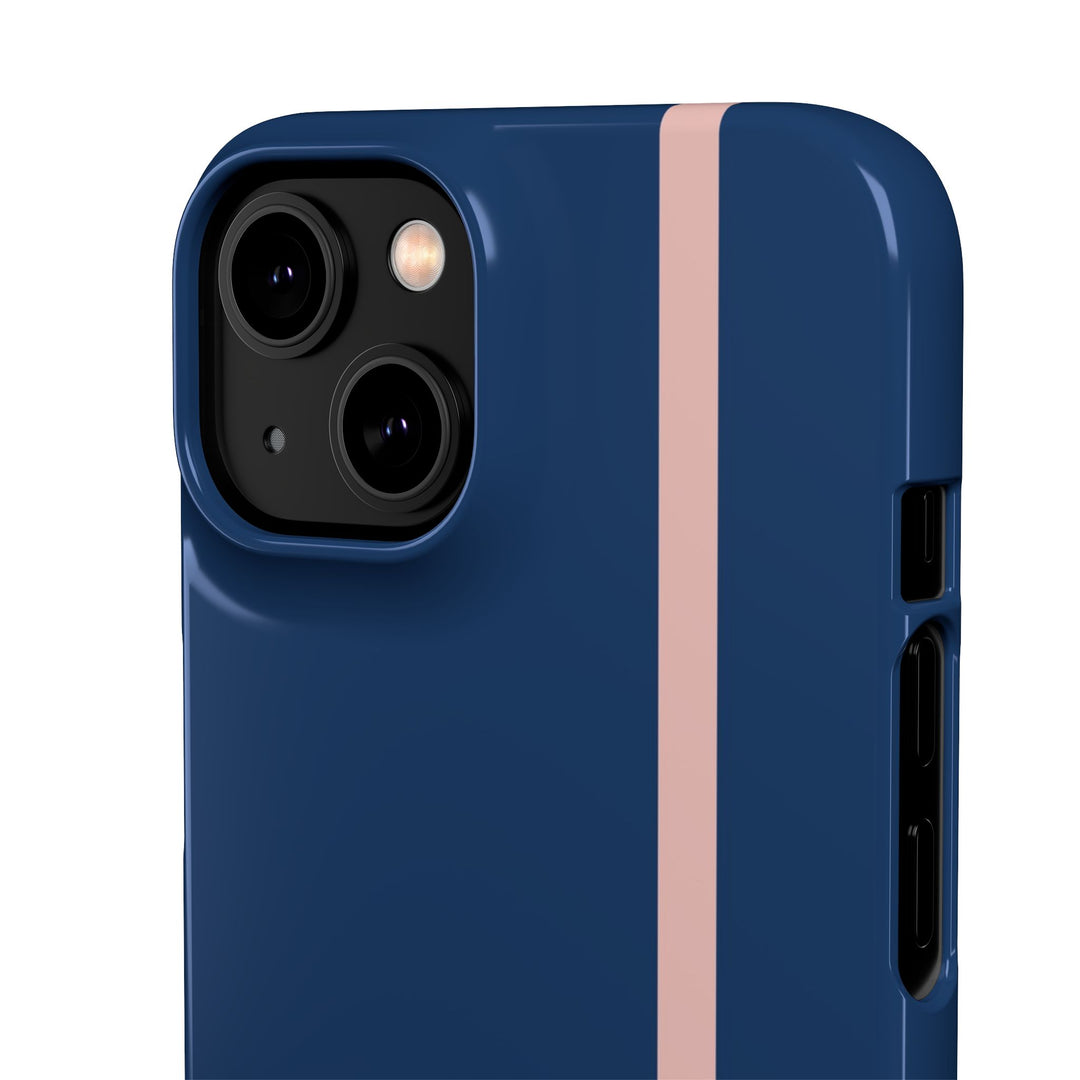 Sleek Navy Blue Pink Stripe Snap Phone Case for iPhone 18 17 16 15 14 13 Pro Max, Samsung Galaxy S26 S25 Ultra Lightweight Cute Phone Case - Studio40ParkLane