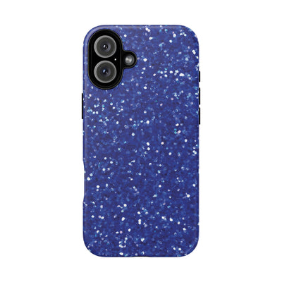 Chic Blue Faux Play on Glitter Effect Cute Phone Case, for IPhone 16 pro Max | Iphone 15, Iphone 14, IPhone 13 Case, 11 8 7, Samsung Galaxy S24, S23, S22, S21, 2 Layer Protection