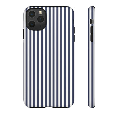 Tough Premium Navy Blue Stripes Phone Case Gift for Her - For Apple iPhone 16 Pro Max 16e iPhone 15 Pro iPhone Iphone 14 Plus 13 Pro 12 SE XR - Studio40ParkLane