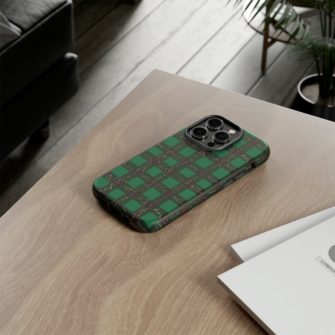 Cute IPhone Case | iPhone 15 Case | iPhone 15 Pro Max Case, Iphone 14 Case, Iphone 14 Pro Max Case IPhone Case for Art Lovers, Green Festive Plaid - Studio40ParkLane