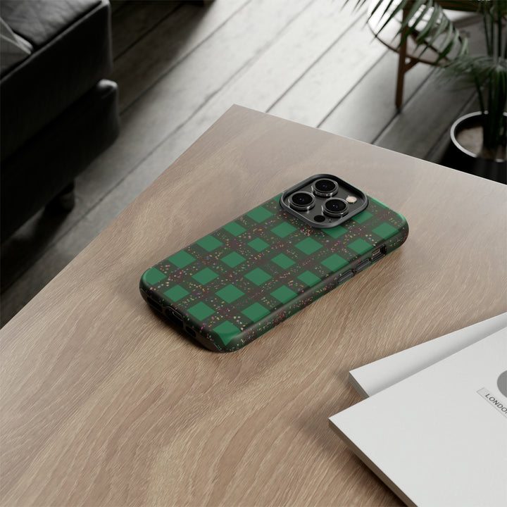 Cute IPhone Case | iPhone 15 Case | iPhone 15 Pro Max Case, Iphone 14 Case, Iphone 14 Pro Max Case IPhone Case for Art Lovers, Green Festive Plaid - Studio40ParkLane