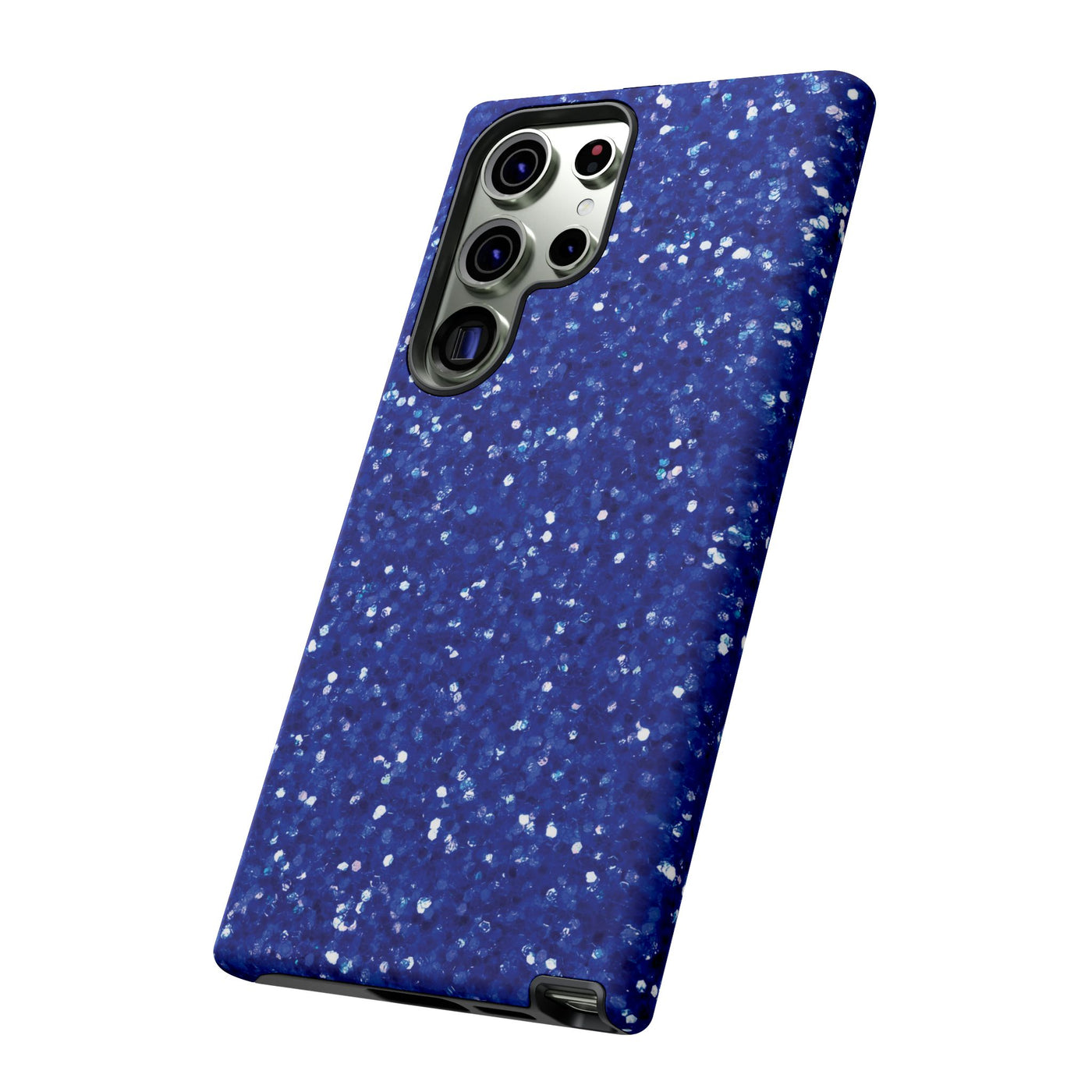 Chic Blue Faux Play on Glitter Effect Cute Phone Case, for IPhone 16 pro Max | Iphone 15, Iphone 14, IPhone 13 Case, 11 8 7, Samsung Galaxy S24, S23, S22, S21, 2 Layer Protection