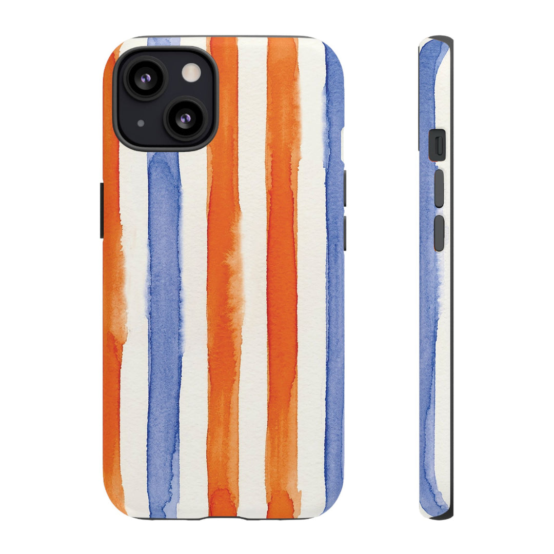 Tough Cute Blue Orange Stripes Phone Case, for IPhone 17 Pro Max | Iphone 17 Air, Iphone 16, IPhone 15, 14 13 12, Samsung Galaxy S26, S25, S24, S23 - Studio40ParkLane