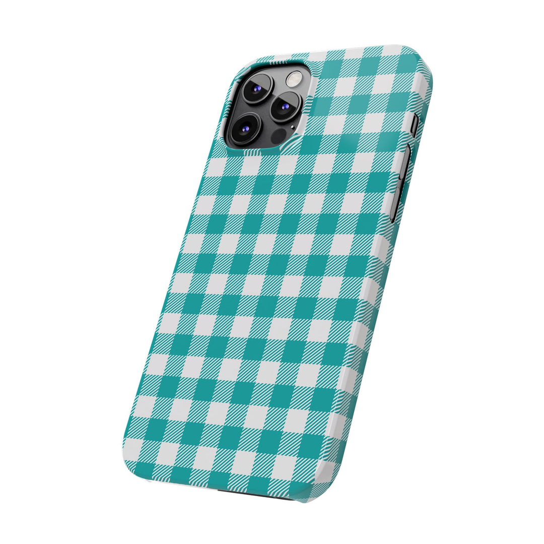 Slim Turquoise Gingham Gift for Her Cute Phone Cases for Iphone 16 Pro Max | iPhone 15 Case | iPhone 15 Pro Max Case, Iphone 14, 13, 12, 11, 10, 8, 7 - Studio40ParkLane