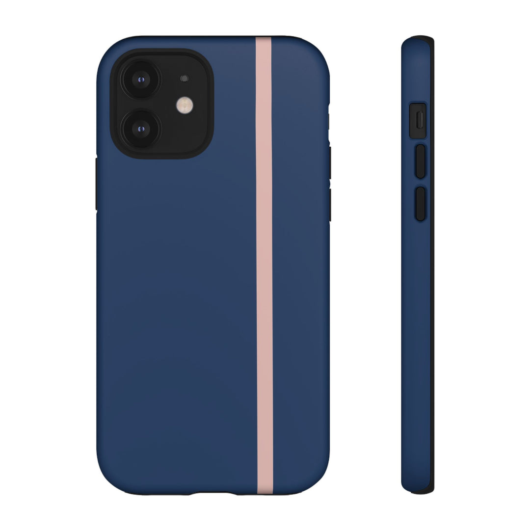 Tough Phone Case Navy Blue Orange Stripe iPhone 18 17 16 15 14 13 12 Pro Max Plus, Samsung Galaxy S26 S25 S24 Ultra Cute Preppy Sport - Studio40ParkLane