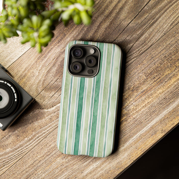 Aesthetic Tough Green Watercolor Stripes Premium Phone Case - For iPhone 17 Pro Max iPhone 16 Pro iPhone 15 Iphone 14 Plus 13 Pro 12 11 10 - Studio40ParkLane