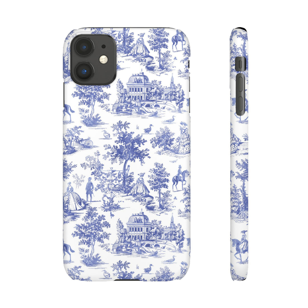 Sleek Snap Blue French Toile Cute Phone Case for iPhone 16 15 14 13 12 11 X Xs Max Xr Pro Plus Samsung Galaxy S24 S23 S22 S21 S20 Note Ultra