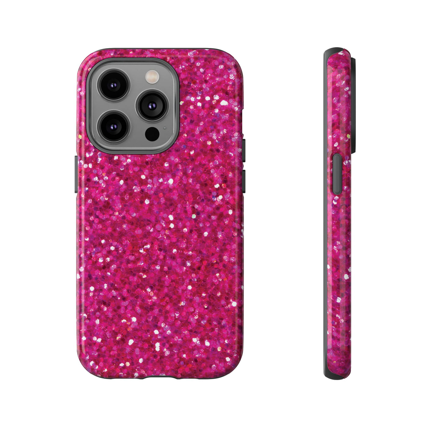 Chic Pink Faux Play on Glitter Effect Cute Phone Case, for IPhone 16 pro Max | Iphone 15, Iphone 14, IPhone 13 Case, 11 8 7, Samsung Galaxy S24, S23, S22, S21, 2 Layer Protection