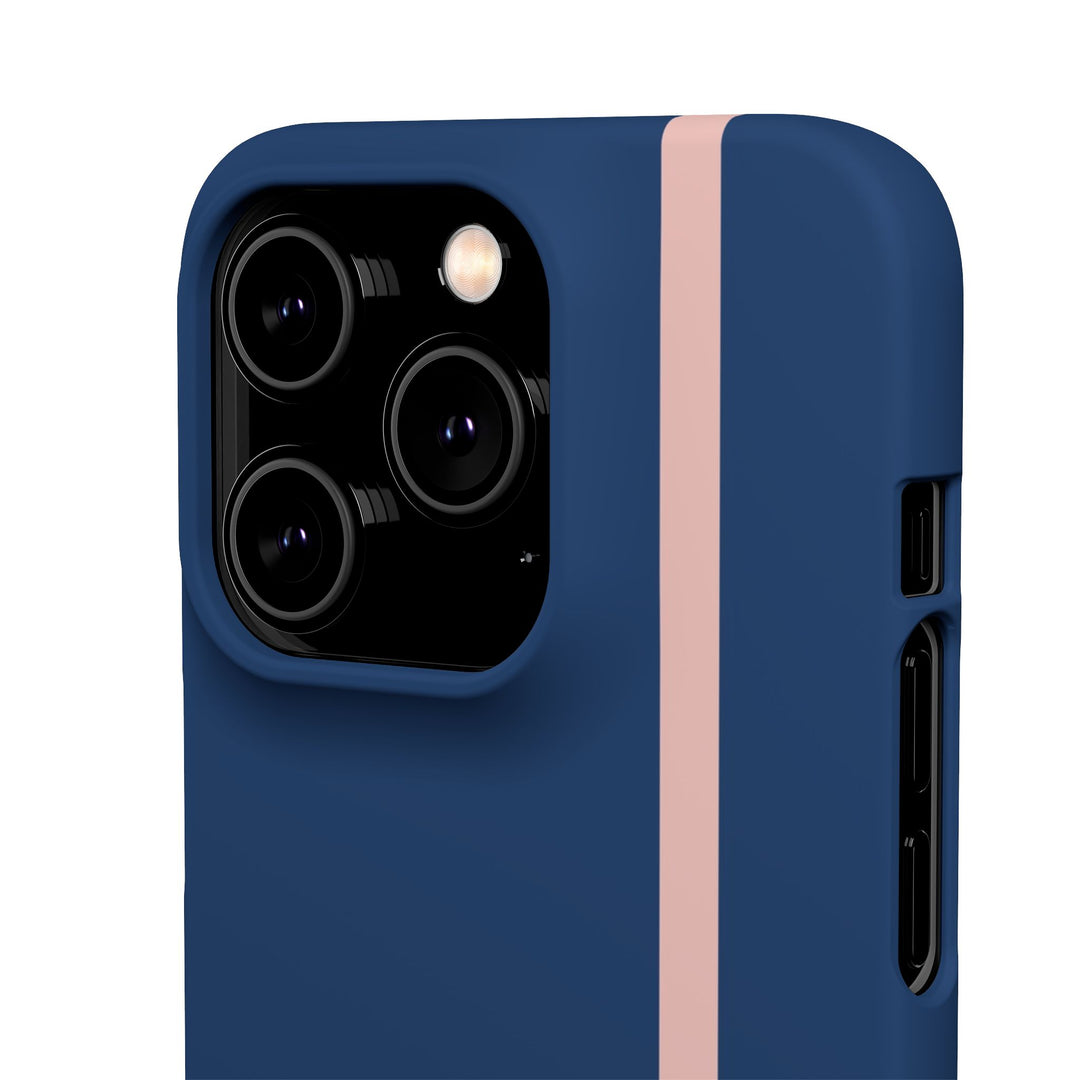 Sleek Navy Blue Pink Stripe Snap Phone Case for iPhone 18 17 16 15 14 13 Pro Max, Samsung Galaxy S26 S25 Ultra Lightweight Cute Phone Case - Studio40ParkLane