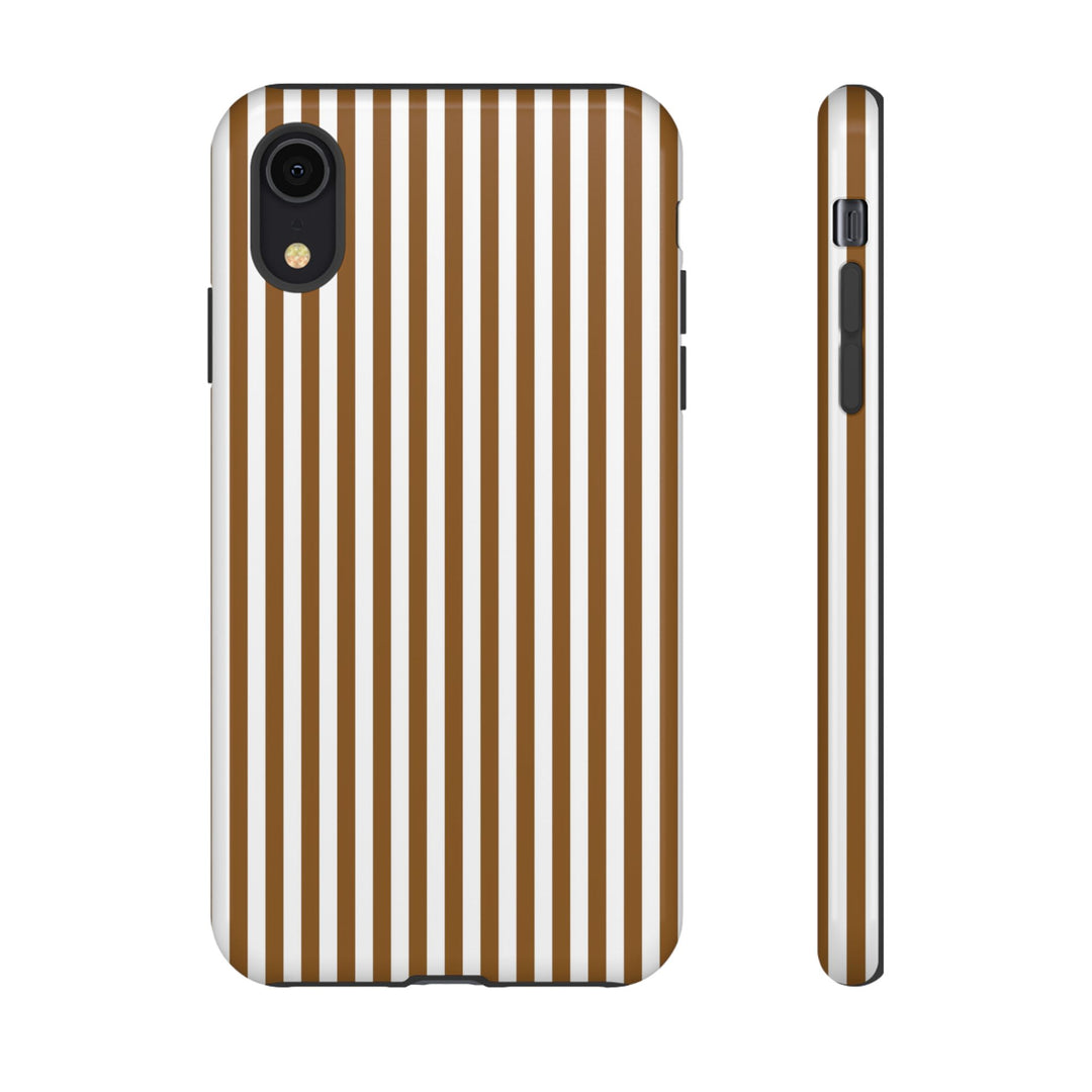 Tough Premium Mocca Brown Stripes Phone Case Gift for Her - For Apple iPhone 16 Pro Max 16e iPhone 15 Pro iPhone Iphone 14 Plus 13 Pro 12 SE XR - Studio40ParkLane