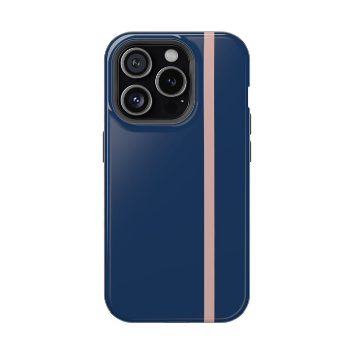 MagSafe Navy Blue Blush Pink Stripe Tough Phone Case iPhone 18 17 16 15 14 13 Pro Max Samsung Galaxy S26 Dual Layer Modern Luxury Cover - Studio40ParkLane