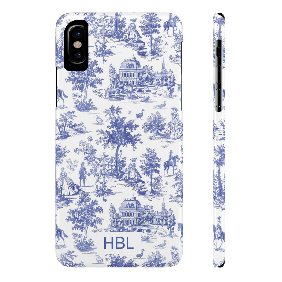 Slim Personalized Slim Blue Vintage French Toile Cute Phone Cases for Iphone 16 Pro Max | iPhone 15 Case | iPhone 15 Pro Max Case, Iphone 14, Iphone 14 Pro Max, Iphone 13 12 11 8 7 - Studio40ParkLane