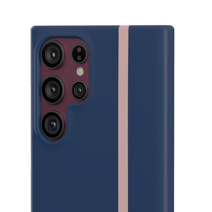 Sleek Navy Blue Pink Stripe Snap Phone Case for iPhone 18 17 16 15 14 13 Pro Max, Samsung Galaxy S26 S25 Ultra Lightweight Cute Phone Case - Studio40ParkLane