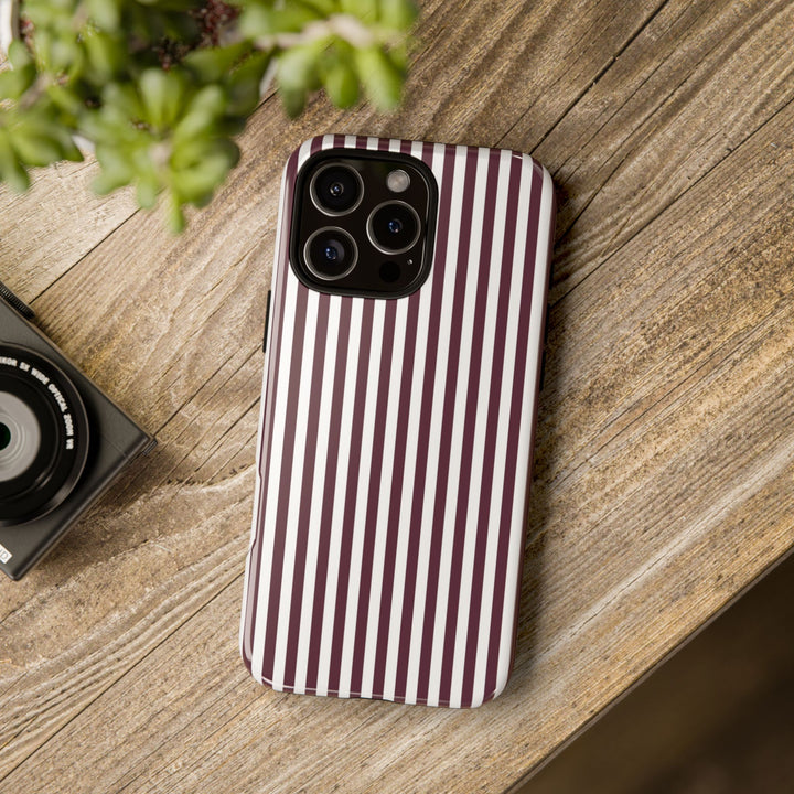 Tough Premium Burgundy Stripes Phone Case Gift for Her - For Apple iPhone 16 Pro Max 16e iPhone 15 Pro iPhone Iphone 14 Plus 13 Pro 12 SE XR - Studio40ParkLane