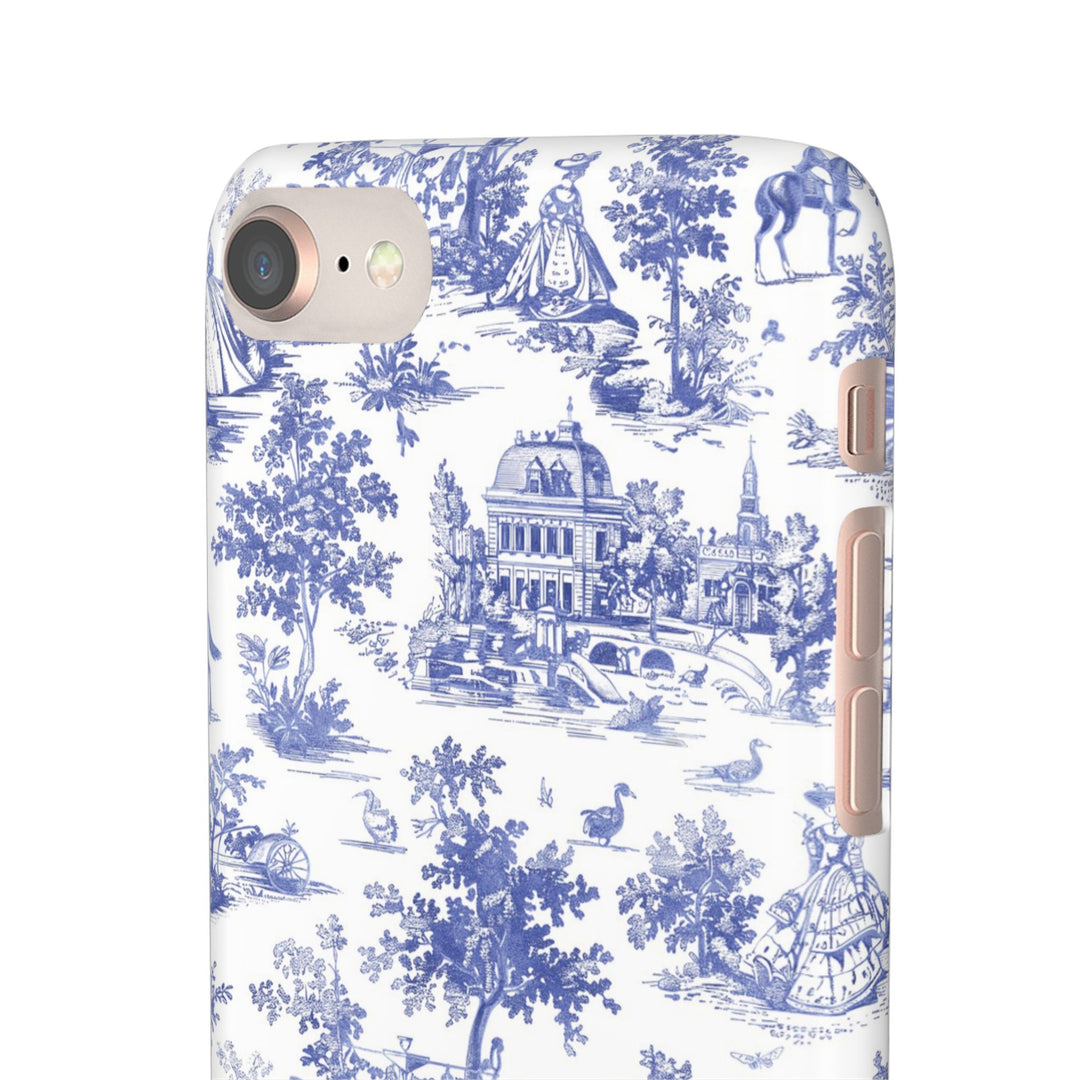 Sleek Snap Blue French Toile Cute Phone Case for iPhone 16 15 14 13 12 11 X Xs Max Xr Pro Plus Samsung Galaxy S24 S23 S22 S21 S20 Note Ultra
