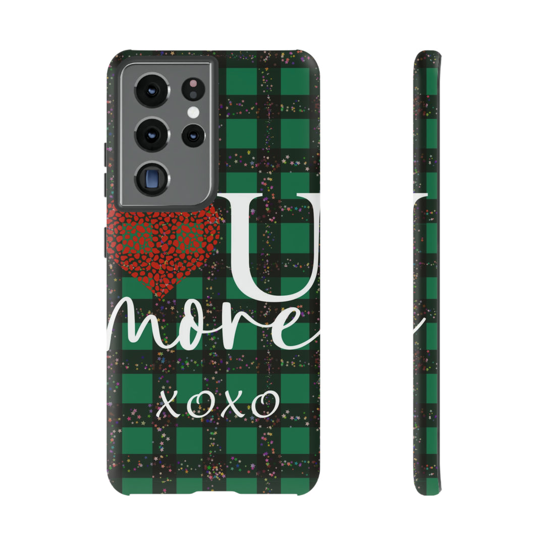 Cute Samsung Phone Cases, Designer Samsung Galaxy S23 Phone Case, Samsung S22 Case, Samsung S21 Case, Samsung S20 Case, Green Plaid Love You - Studio40ParkLane