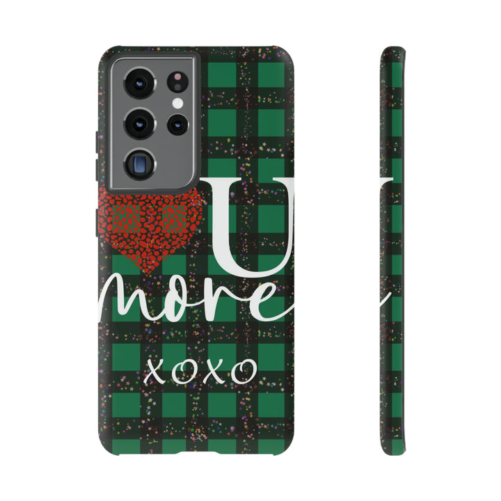 Cute Samsung Phone Cases, Designer Samsung Galaxy S23 Phone Case, Samsung S22 Case, Samsung S21 Case, Samsung S20 Case, Green Plaid Love You - Studio40ParkLane
