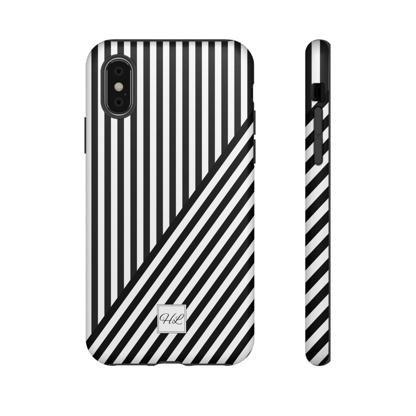 Custom Personalized Aesthetic Stripes Black White Tough Phone Case - For iPhone 17 Pro Max iPhone 16 Pro iPhone 15 Iphone 14 Plus 13 12 11 - Studio40ParkLane