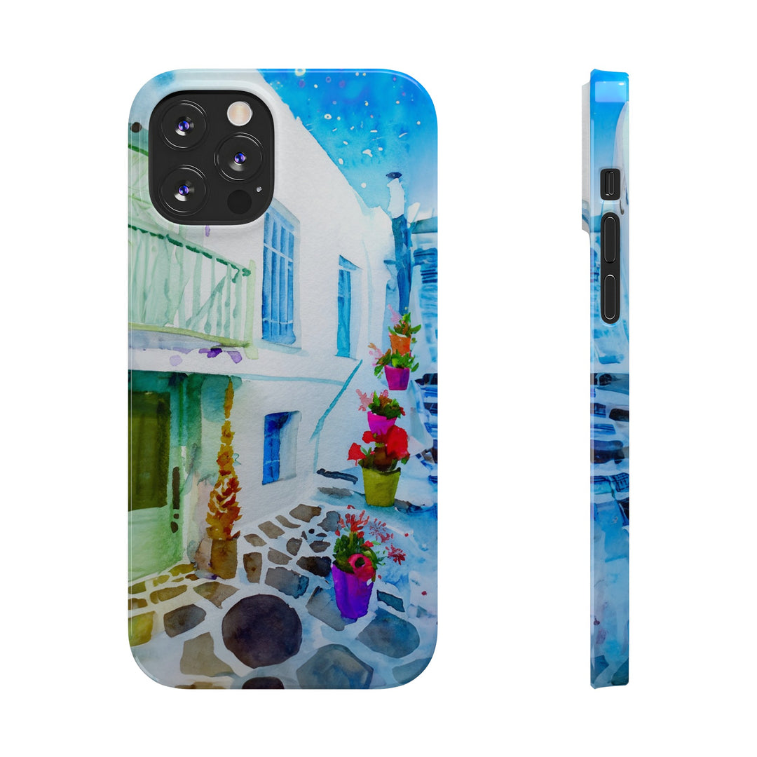 Slim Cute Phone Cases for Iphone | iPhone 15 Case | iPhone 15 Pro Max Case, Iphone 14, Iphone 14 Pro Max, Iphone 13, Colorful Greek Alley Watercolor - Studio40ParkLane
