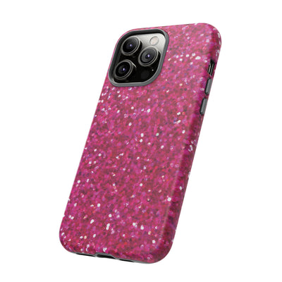 Chic Pink Faux Play on Glitter Effect Cute Phone Case, for IPhone 16 pro Max | Iphone 15, Iphone 14, IPhone 13 Case, 11 8 7, Samsung Galaxy S24, S23, S22, S21, 2 Layer Protection