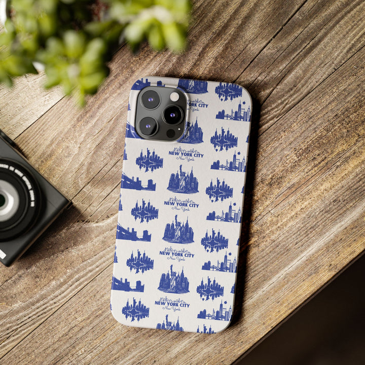 Slim New York Skyline Blue Collage Coquette Gift for Her Cute Phone Cases for Iphone 16 Pro Max | iPhone 15 Case | iPhone 15 Pro Max Case, Iphone 14, Iphone 14 Pro Max, Iphone 13 12 11 8 7 - Studio40ParkLane