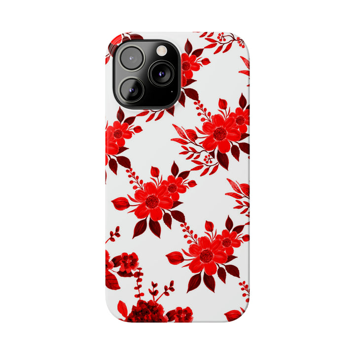 Slim Cute Phone Cases for Iphones - | iPhone 15 Case | iPhone 15 Pro Max Case, Iphone 14 Case, Iphone 14 Pro Max, Iphone 13, Red White Flowers - Studio40ParkLane