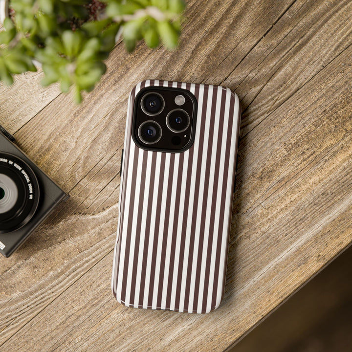 Tough Premium Brown Stripes Phone Case Gift for Her - For Apple iPhone 16 Pro Max 16e iPhone 15 Pro iPhone Iphone 14 Plus 13 Pro 12 SE XR - Studio40ParkLane