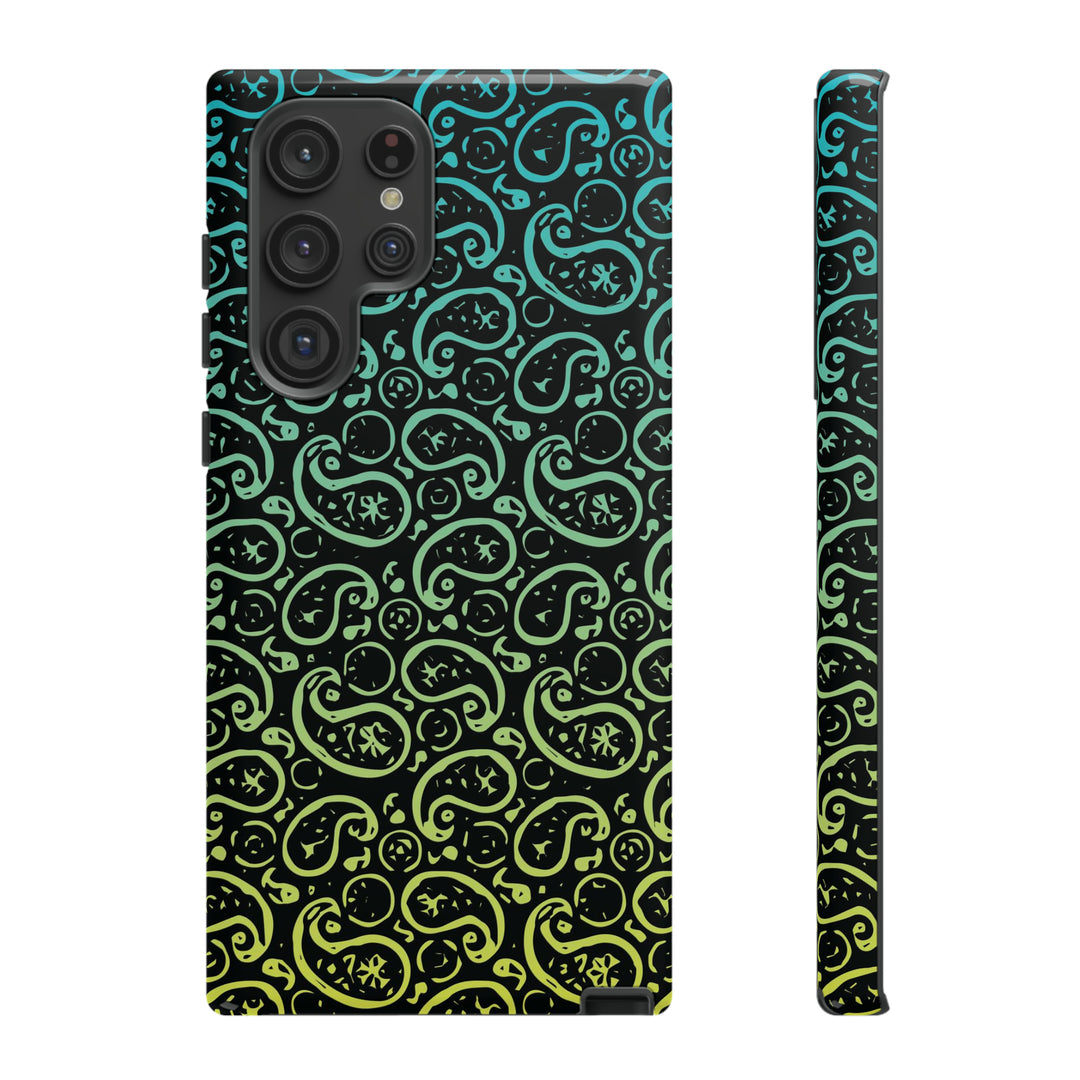 Cute Samsung Phone Case | Aesthetic Samsung Phone Case | Paisley Blue Yellow Black | Galaxy S23, S22, S21, S20 | Luxury Double Layer | Cool - Studio40ParkLane