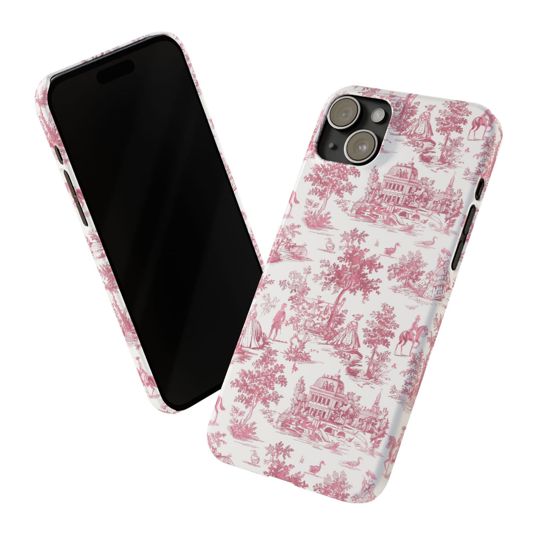 Slim Pink Vintage French Toile Cute Phone Cases for Iphone 16 Pro Max | iPhone 15 Case | iPhone 15 Pro Max Case, Iphone 14, Iphone 14 Pro Max, Iphone 13 12 11 8 7 - Studio40ParkLane