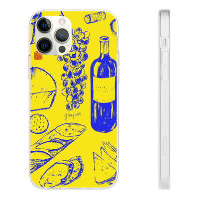 Cute Flexi Phone Cases, French Food Wine Yellow Blue, Compatible with Samsung Galaxy S23, Samsung S22, Samsung S21, Samsung S20, Galaxy S20 Ultra