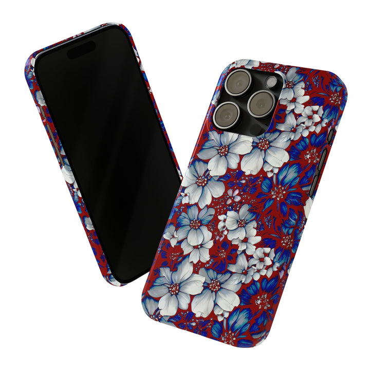 Slim Cute Phone Cases for Iphone - | iPhone 15 Case | iPhone 15 Pro Max Case, Iphone 14 Case, Iphone 14 Pro Max, Iphone 13, Red Blue Flowers - Studio40ParkLane