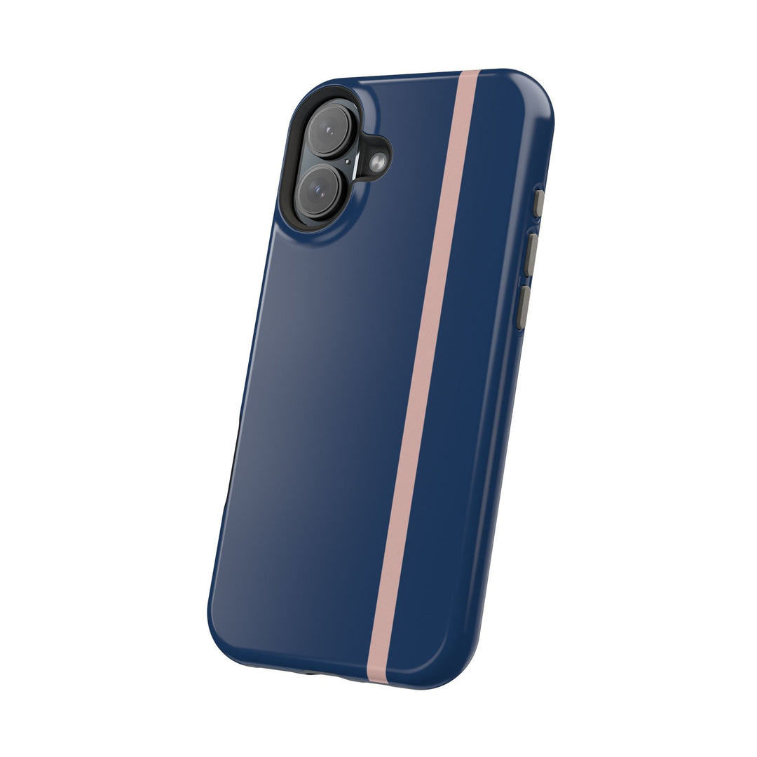 MagSafe Navy Blue Blush Pink Stripe Tough Phone Case iPhone 18 17 16 15 14 13 Pro Max Samsung Galaxy S26 Dual Layer Modern Luxury Cover - Studio40ParkLane